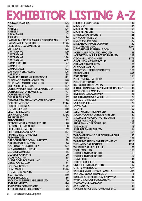 Harrogate Exhibitor Plan and Exhibitor List Out and About Live